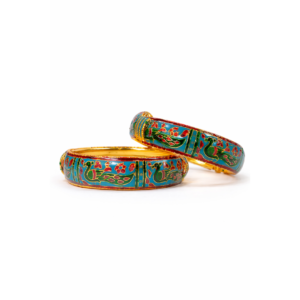 Meenakari Peacock Design 22 Carat Gold Plated Openable Bangles – Blue (Set of Two)