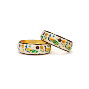 Meenakari Peacock Design 22 Carat Gold Plated Bangles – White (Set of Two)