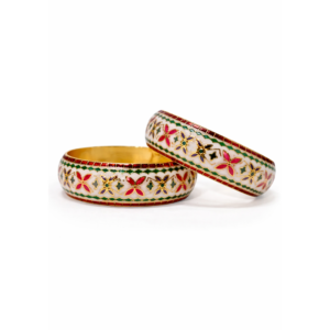 Meenakari Floral Design 22 Carat Gold Plated Bangles – White (Set of Two)