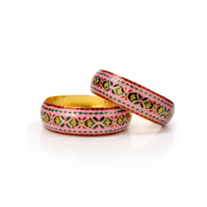 Meenakari Floral Design 22 Carat Gold Plated Bangles – Pink (Set of Two)