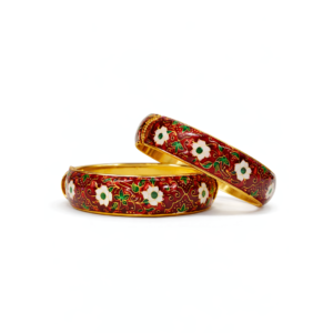 Meenakari Floral Design 22 Carat Gold Plated Openable Bangles – Red (Set of Two)
