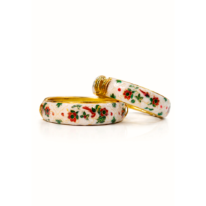 Meenakari Floral Design 22 Carat Gold Plated Openable Bangles – White (Set of Two)