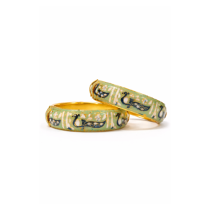 Meenakari Peacock Design 22 Carat Gold Plated Openable Bangles – Green (Set of Two)