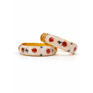 Meenakari Floral Design 22 Carat Gold Plated Openable Bangles – Soft White (Set of Two)