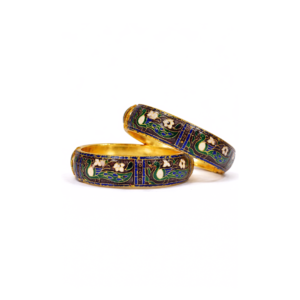 Meenakari Peacock Design 22 Carat Gold Plated Openable Bangles – Blue (Set of Two)