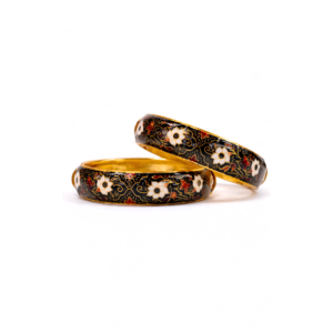 Meenakari Floral Design 22 Carat Gold Plated Openable Bangles – Black (Set of Two)