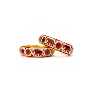 Meenakari Elephant Floral Design 22 Carat Gold Plated Openable Bangles – White (Set of Two)