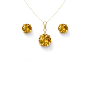 Classic Round Golden Topaz Sterling Silver Pendant Set