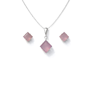 Delicate Pink Chalcedony Square Pendant Set