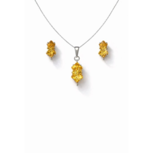 Artisan Golden Topaz Fancy Cut Sterling Silver Pendant Set