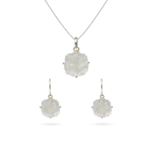 Carved Chalcedony Pendant Set | Milky White Gemstone Design