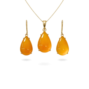 Elegant Amber Chalcedony Pendant Set