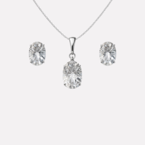 Brilliant Crystal Quartz Laser Cut Sterling Silver Pendant Set